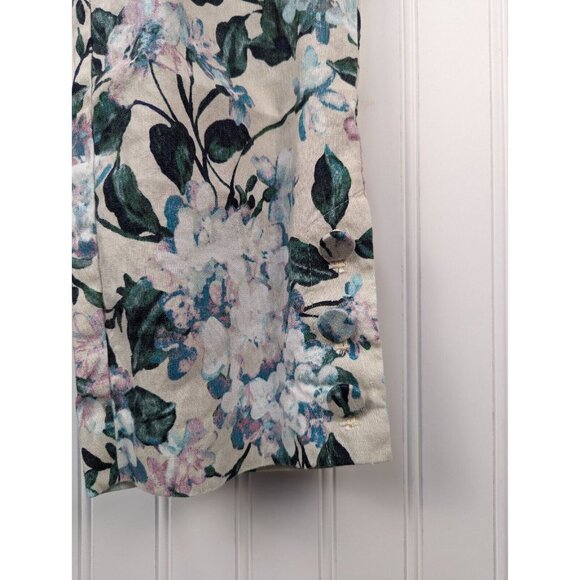 J Jill Women's Linen Stretch Floral Pants Cropped Size S Zip Flat Front Elastic - Picture 4 of 5